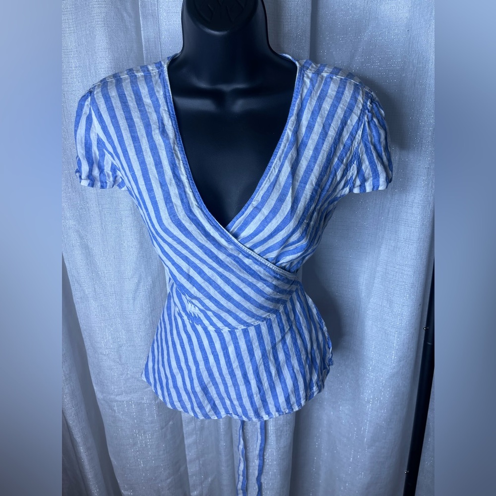 Polo Ralph Lauren Striped Linen Wrap Blouse